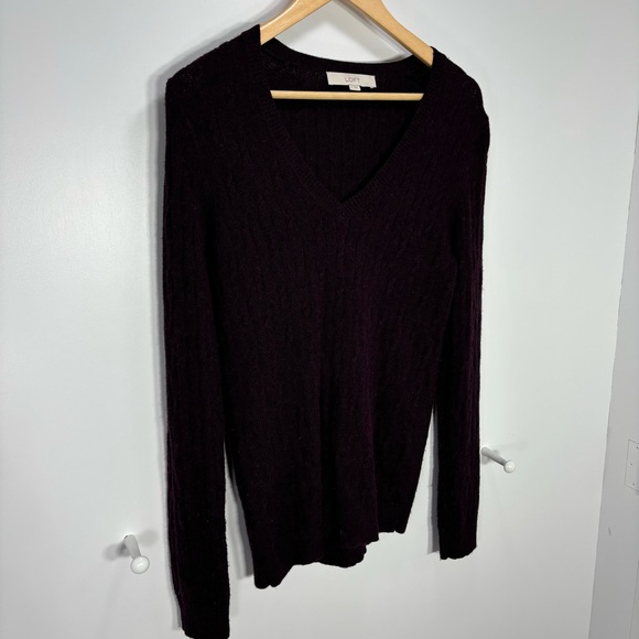 Ann Taylor LOFT Petites Rabbit Hair Wool Sweater Purple Sz S Cable Knit V-neck - Picture 2 of 6